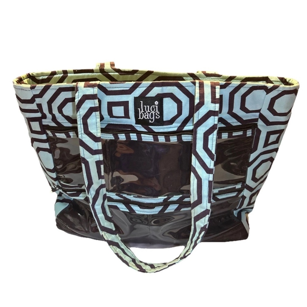 Luci Bags Aqua Brown Organizer Tote – Clear Pockets & Tooled Base